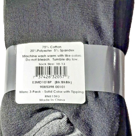 Men's ECCO 3 Pack Black Casual Socks Large New With Tags - Picture 5 of 6